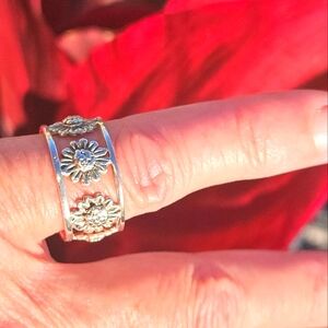 Silver 925 Sun Flower Sunflower Sz 6.5 Ring